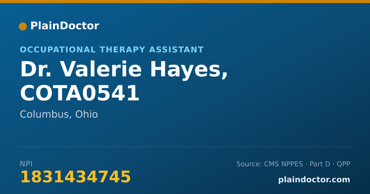 Shareable card for Valerie Hayes, COTA0541 - Occupational Therapy Assistant, Columbus, OH