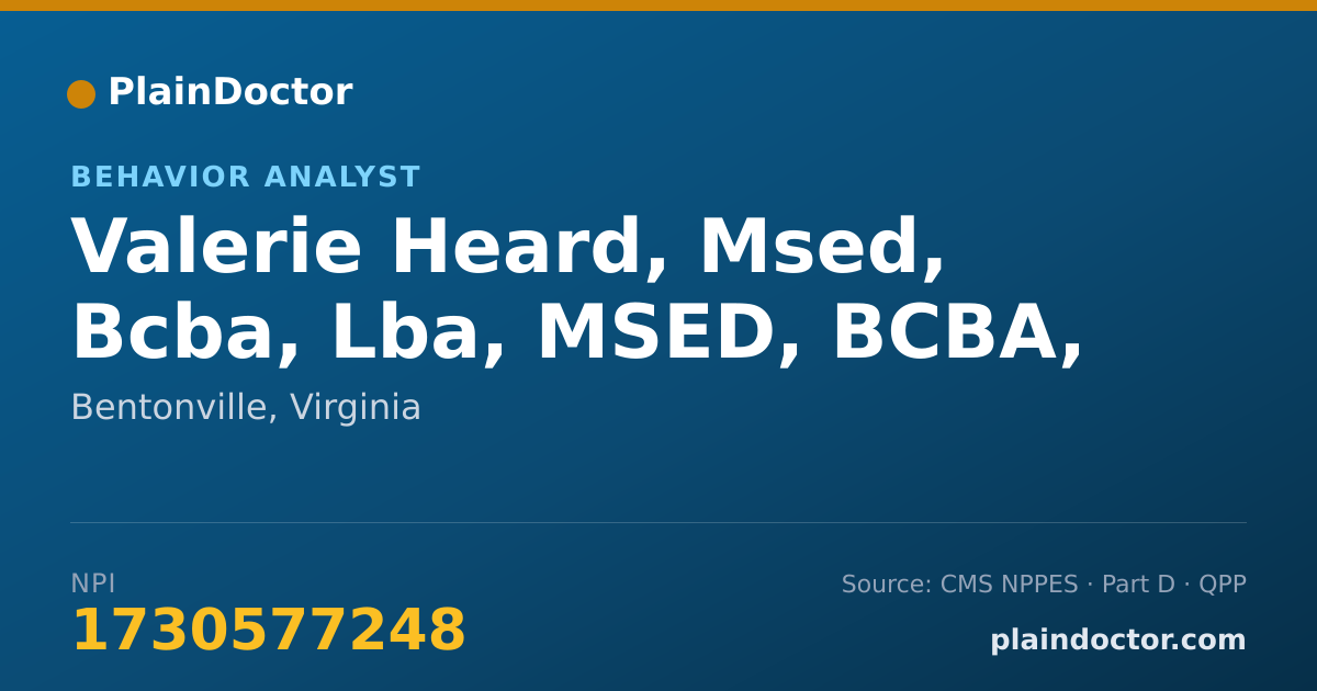 Shareable card for Valerie Heard, Msed, Bcba, Lba, MSED, BCBA, LBA - Behavior Analyst, Bentonville, VA