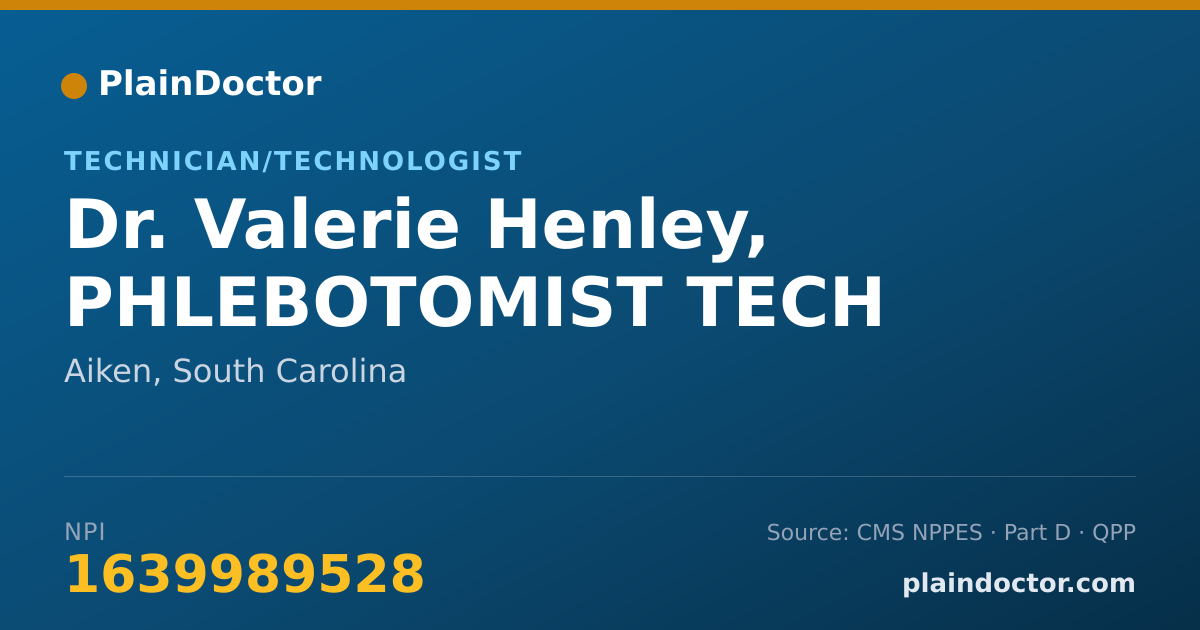 Shareable card for Valerie Henley, PHLEBOTOMIST  TECH - Technician/Technologist, Aiken, SC