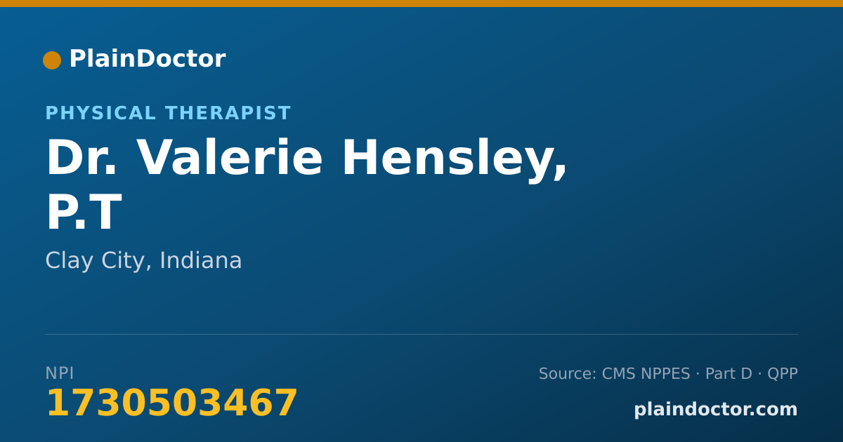 Shareable card for Valerie Hensley, P.T - Physical Therapist, Clay City, IN
