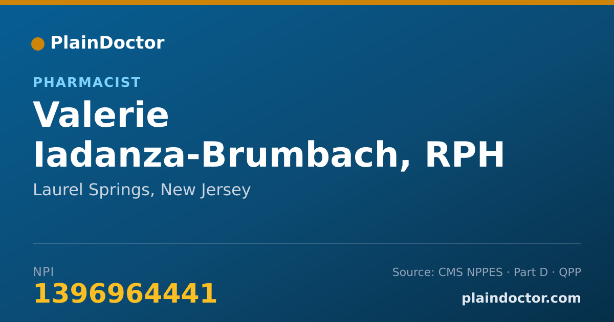 Shareable card for Valerie Iadanza-Brumbach, RPH - Pharmacist, Laurel Springs, NJ