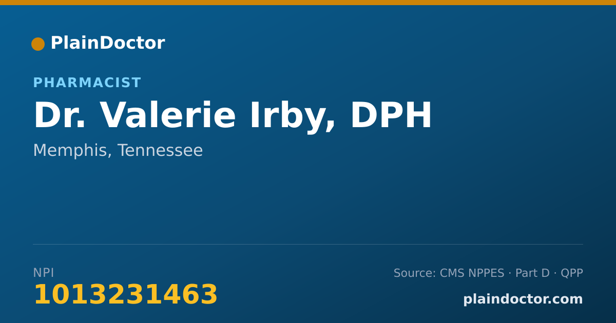 Shareable card for Valerie Irby, DPH - Pharmacist, Memphis, TN