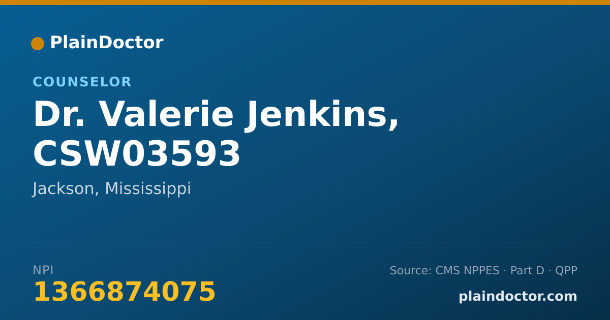 Shareable card for Valerie Jenkins, CSW03593 - Counselor, Jackson, MS