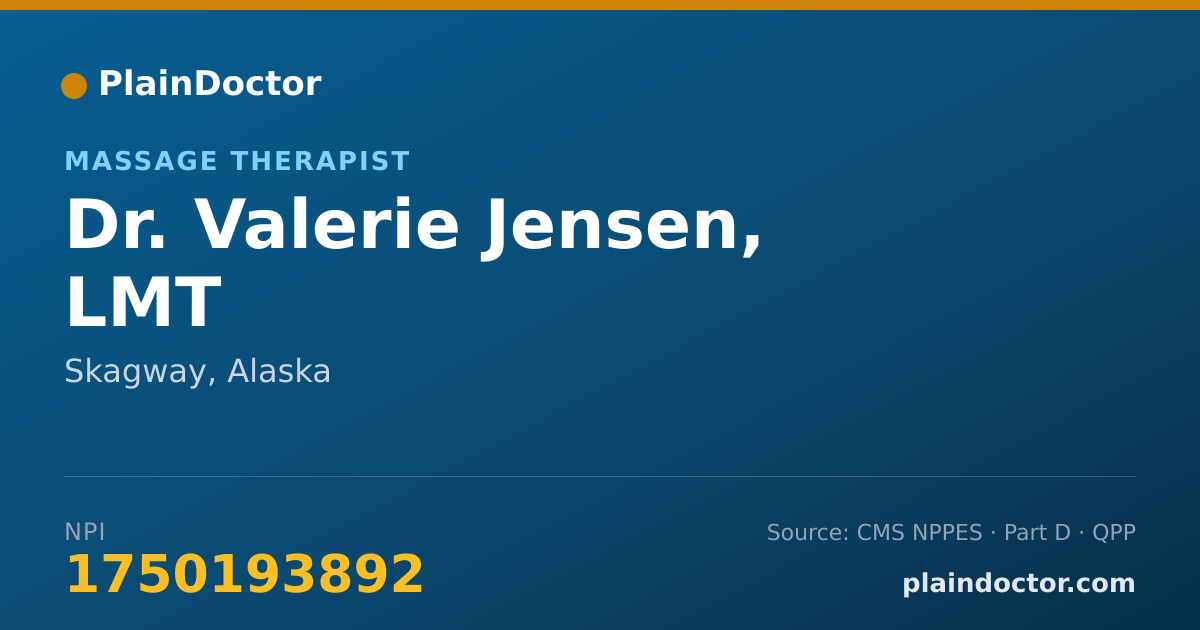 Shareable card for Valerie Jensen, LMT - Massage Therapist, Skagway, AK