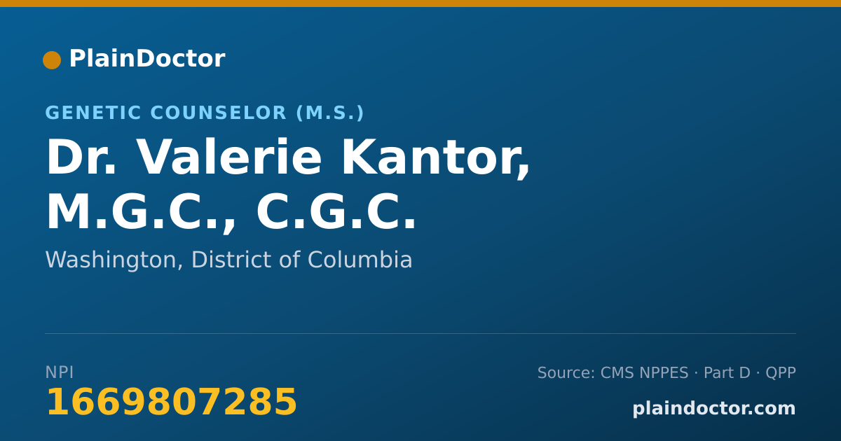 Shareable card for Valerie Kantor, M.G.C., C.G.C. - Genetic Counselor (M.S.), Washington, DC
