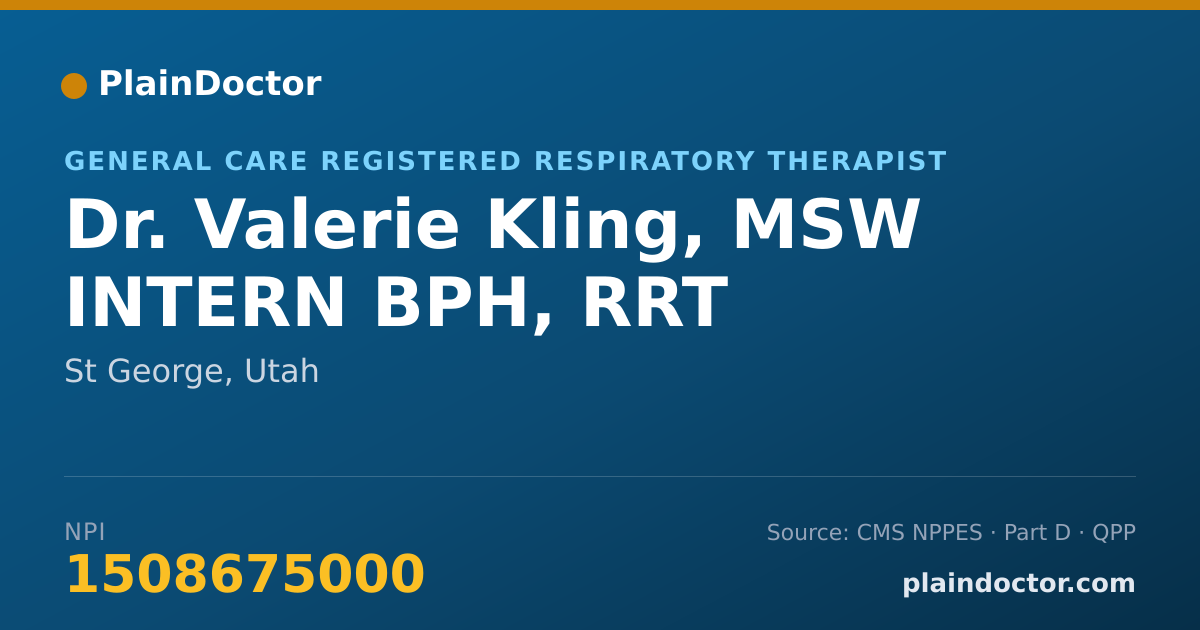 Shareable card for Valerie Kling, MSW INTERN BPH, RRT - General Care Registered Respiratory Therapist, St George, UT