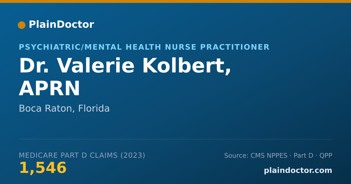 Shareable card for Valerie Kolbert, APRN - Psychiatric/Mental Health Nurse Practitioner, Boca Raton, FL