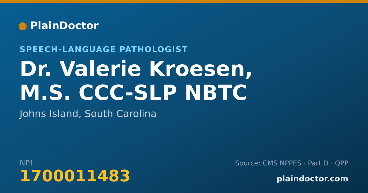 Shareable card for Valerie Kroesen, M.S. CCC-SLP NBTC - Speech-Language Pathologist, Johns Island, SC