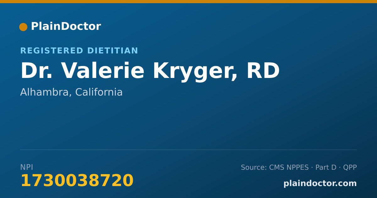 Shareable card for Valerie Kryger, RD - Registered Dietitian, Alhambra, CA