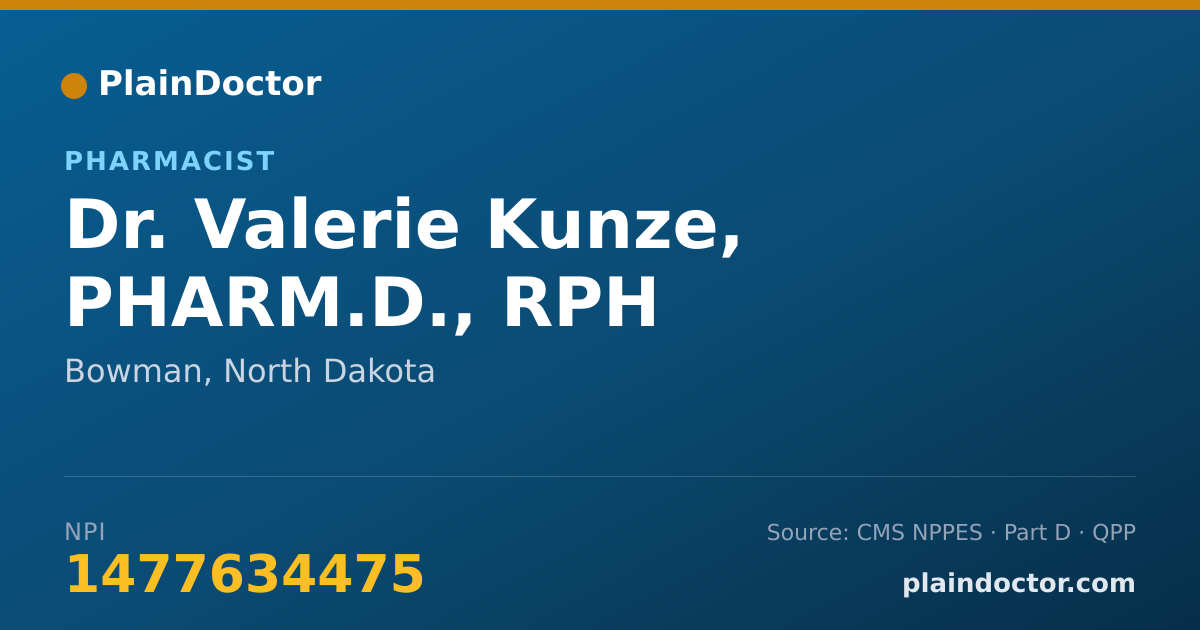 Shareable card for Valerie Kunze, PHARM.D., RPH - Pharmacist, Bowman, ND
