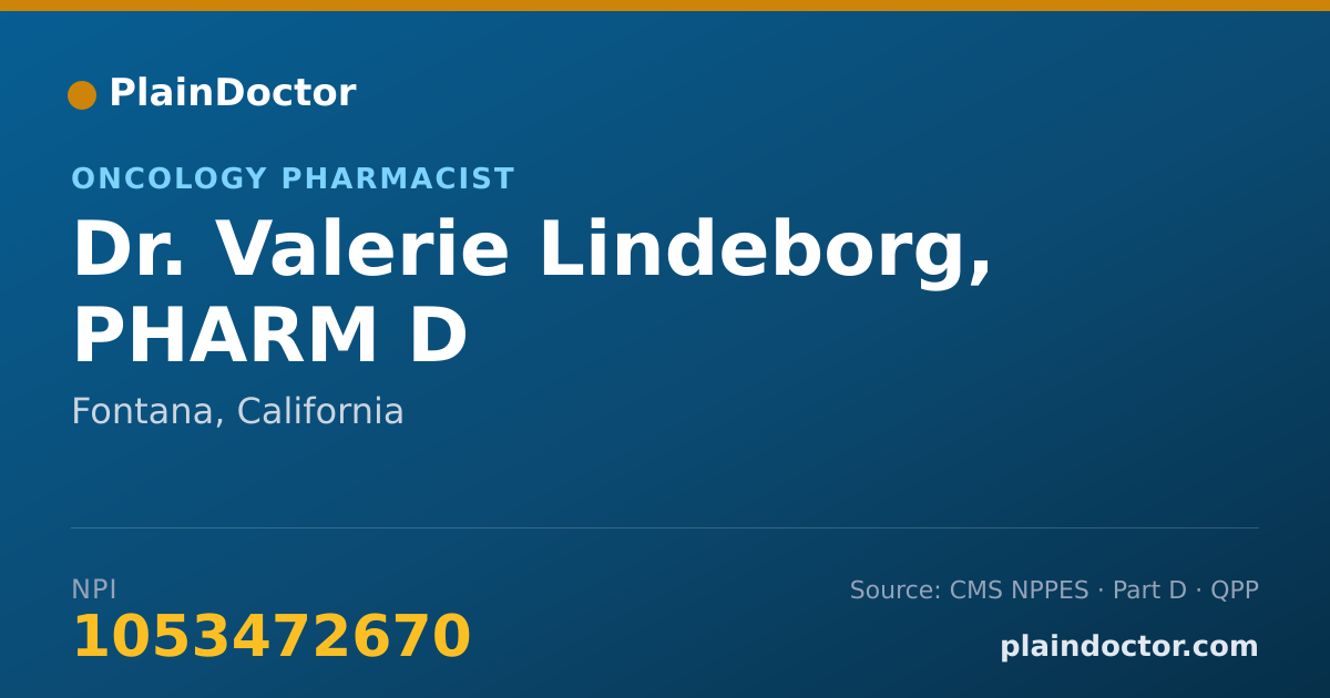 Shareable card for Valerie Lindeborg, PHARM D - Oncology Pharmacist, Fontana, CA