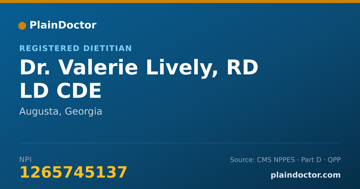 Shareable card for Valerie Lively, RD LD CDE - Registered Dietitian, Augusta, GA