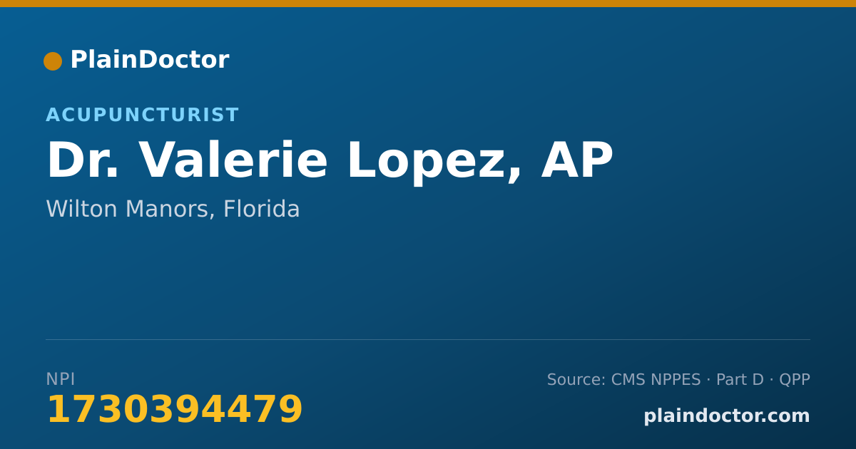 Shareable card for Valerie Lopez, AP - Acupuncturist, Wilton Manors, FL