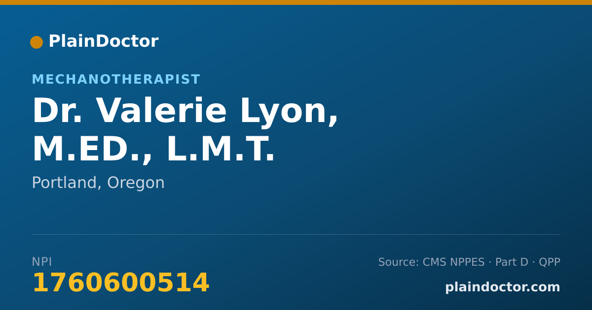 Shareable card for Valerie Lyon, M.ED., L.M.T. - Mechanotherapist, Portland, OR