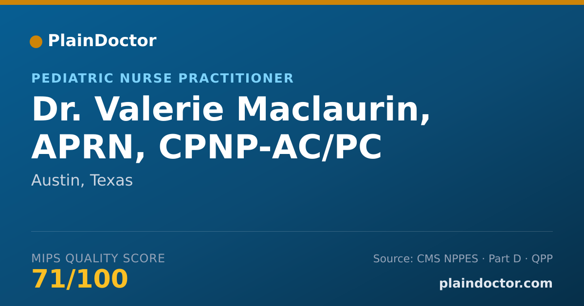 Shareable card for Valerie Maclaurin, APRN, CPNP-AC/PC - Pediatric Nurse Practitioner, Austin, TX