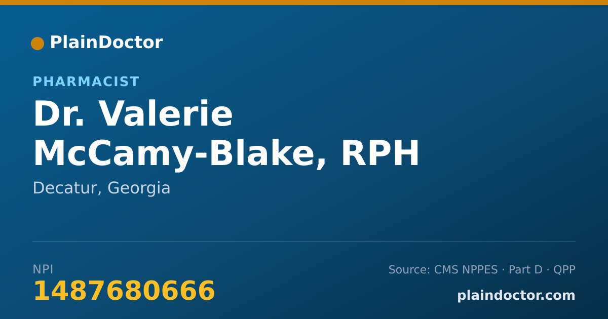 Shareable card for Valerie McCamy-Blake, RPH - Pharmacist, Decatur, GA