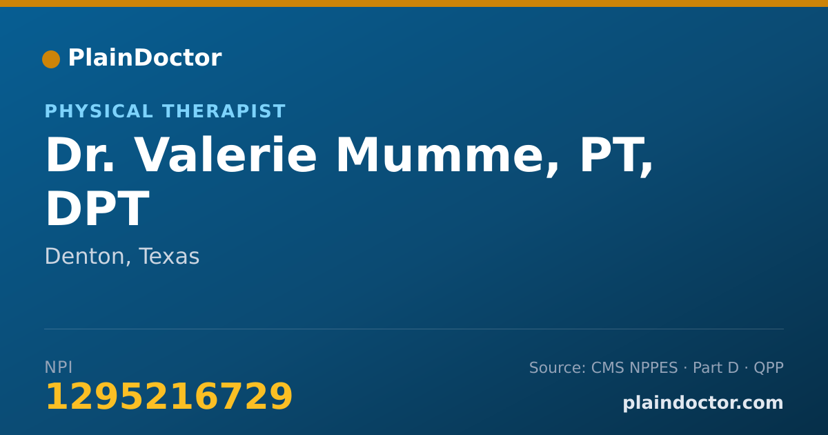 Shareable card for Valerie Mumme, PT, DPT - Physical Therapist, Denton, TX