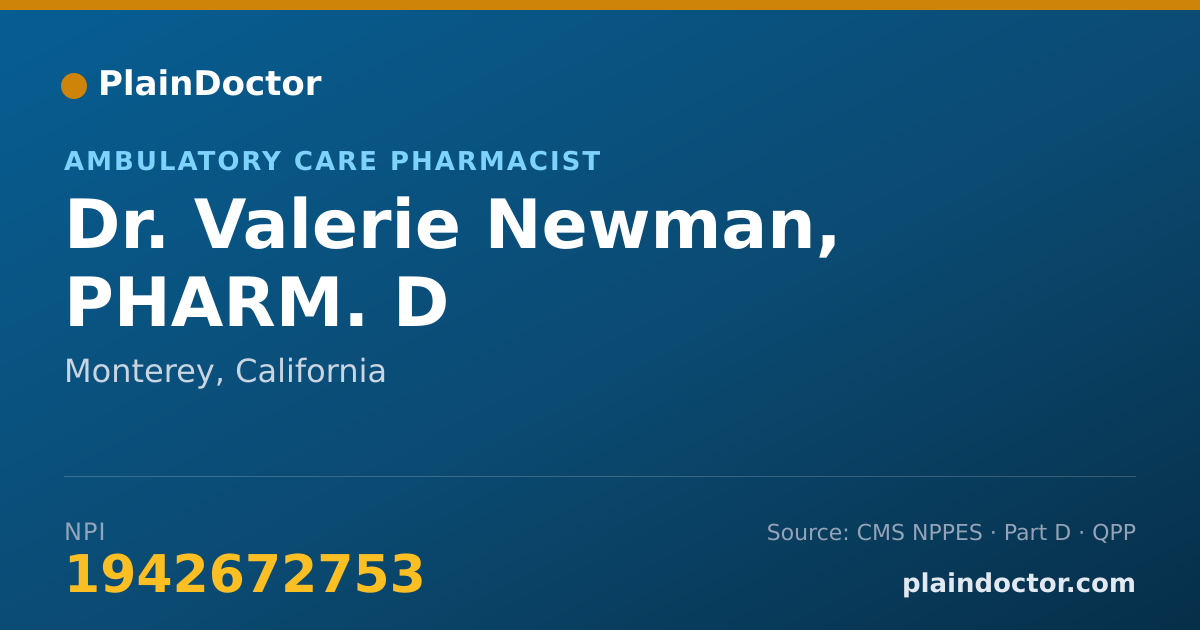 Shareable card for Valerie Newman, PHARM. D - Ambulatory Care Pharmacist, Monterey, CA