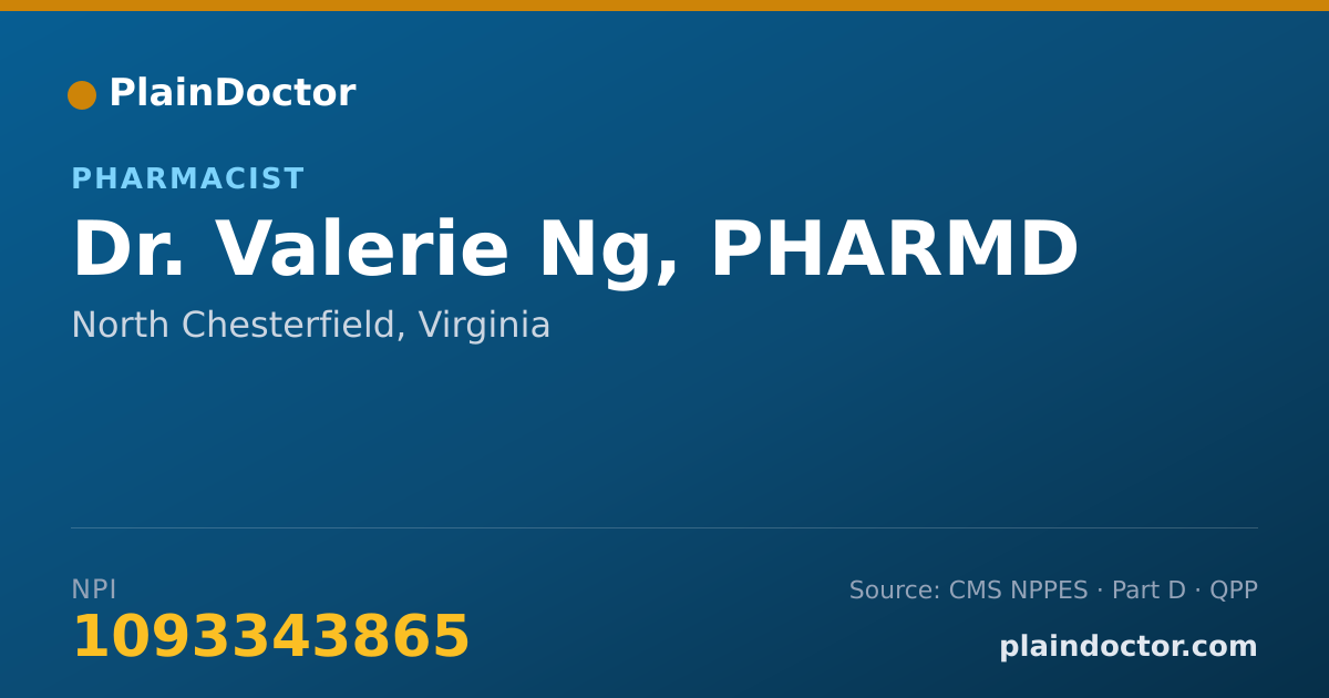 Shareable card for Valerie Ng, PHARMD - Pharmacist, North Chesterfield, VA