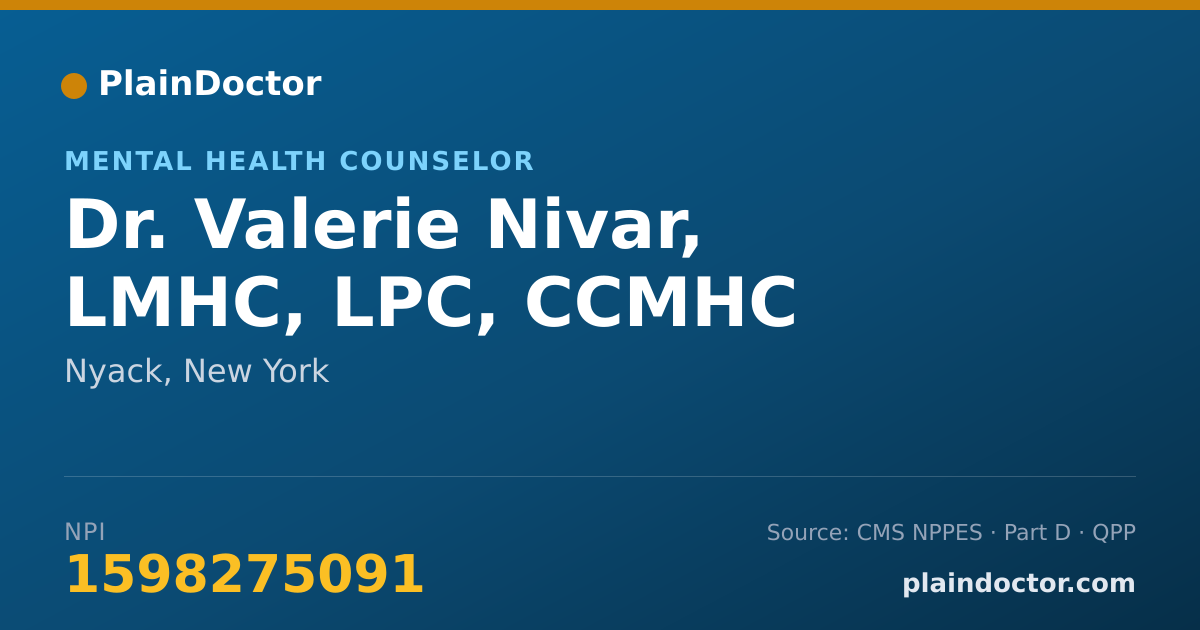 Shareable card for Valerie Nivar, LMHC, LPC, CCMHC - Mental Health Counselor, Nyack, NY