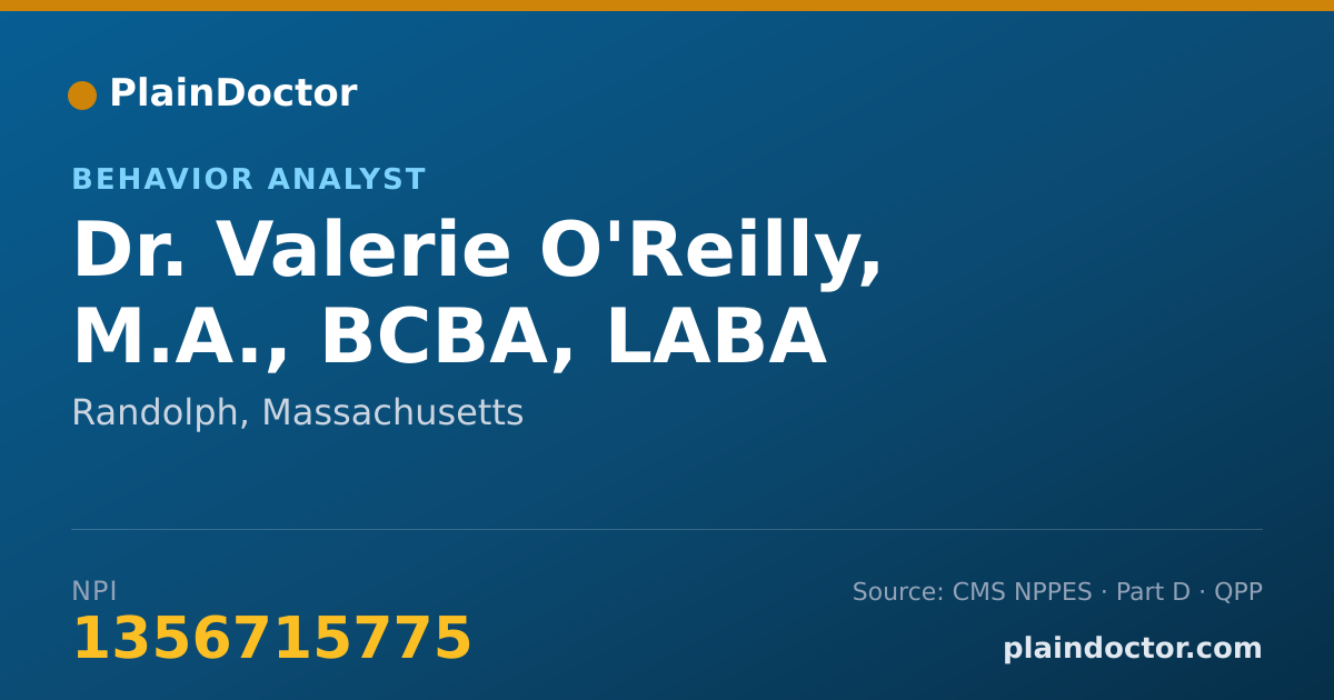 Shareable card for Valerie O'Reilly, M.A., BCBA, LABA - Behavior Analyst, Randolph, MA