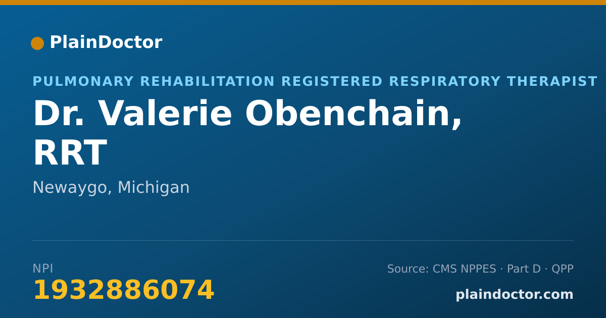 Shareable card for Valerie Obenchain, RRT - Pulmonary Rehabilitation Registered Respiratory Therapist, Newaygo, MI