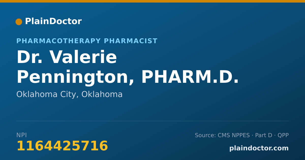Shareable card for Valerie Pennington, PHARM.D. - Pharmacotherapy Pharmacist, Oklahoma City, OK