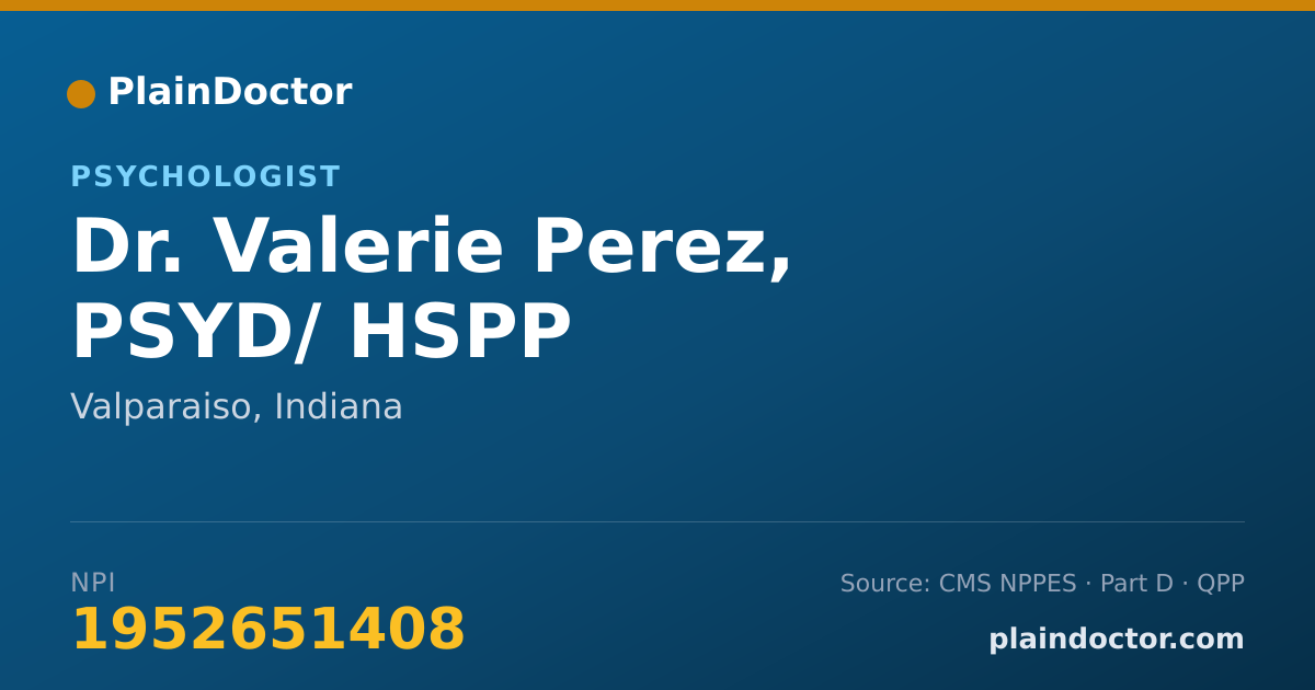 Shareable card for Valerie Perez, PSYD/ HSPP - Psychologist, Valparaiso, IN