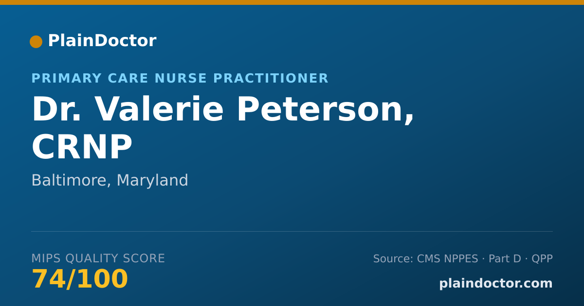 Shareable card for Valerie Peterson, CRNP - Primary Care Nurse Practitioner, Baltimore, MD