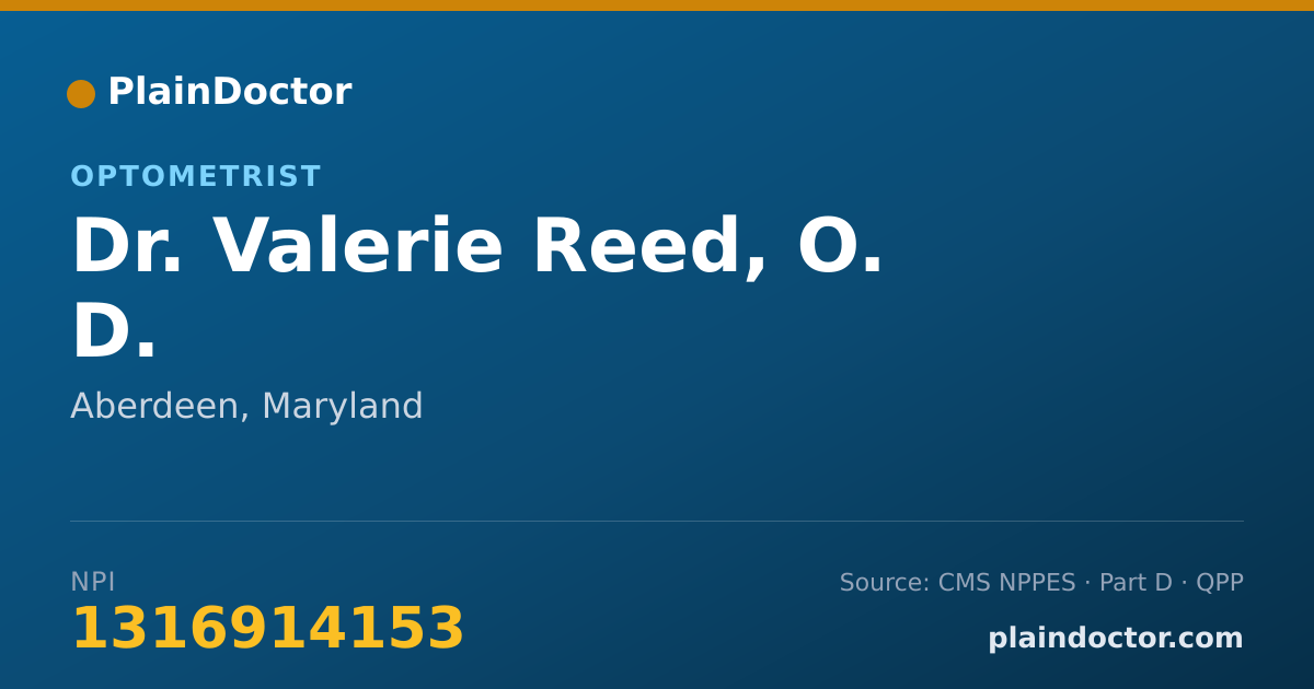 Shareable card for Valerie Reed, O. D. - Optometrist, Aberdeen, MD