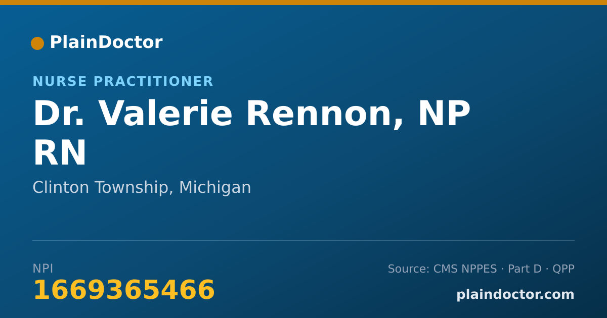 Shareable card for Valerie Rennon, NP RN - Nurse Practitioner, Clinton Township, MI