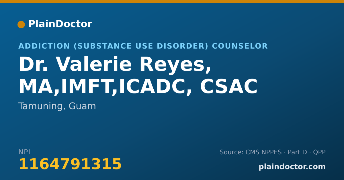 Shareable card for Valerie Reyes, MA,IMFT,ICADC, CSAC - Addiction (Substance Use Disorder) Counselor, Tamuning, GU