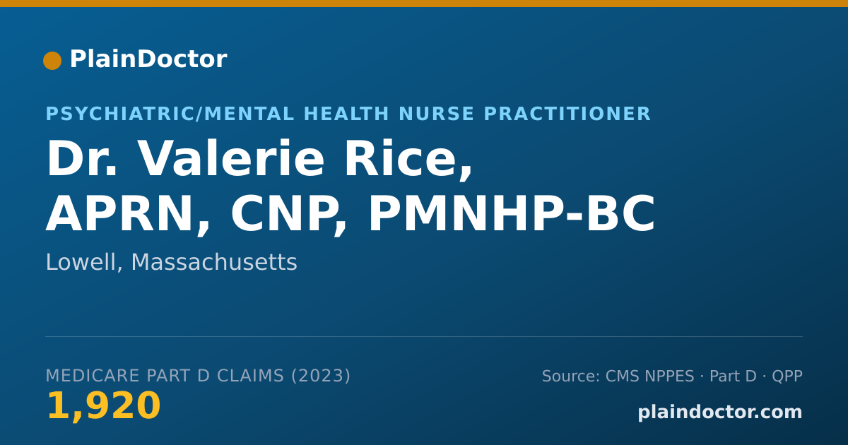 Shareable card for Valerie Rice, APRN, CNP, PMNHP-BC - Psychiatric/Mental Health Nurse Practitioner, Lowell, MA