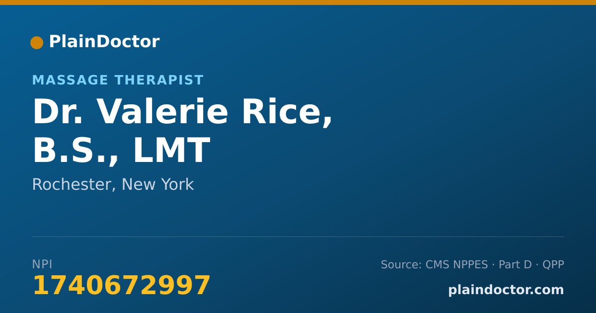 Shareable card for Valerie Rice, B.S., LMT - Massage Therapist, Rochester, NY