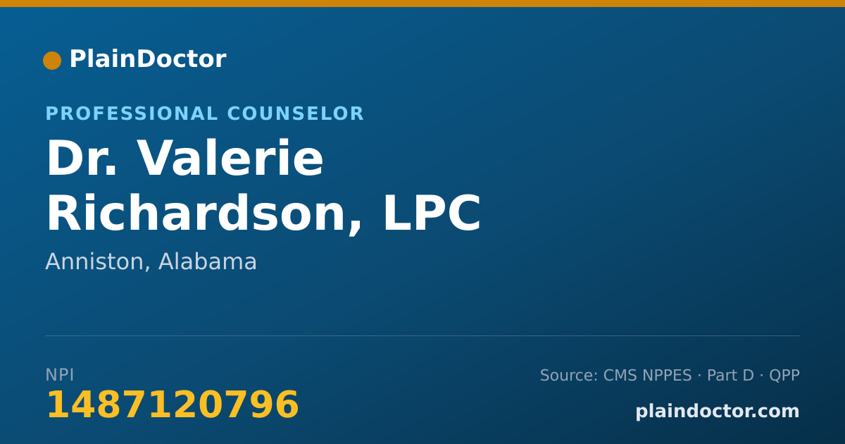 Shareable card for Valerie Richardson, LPC - Professional Counselor, Anniston, AL