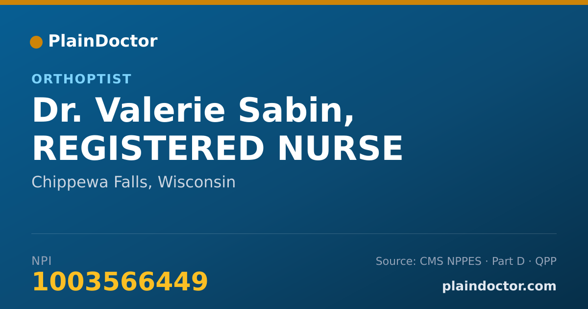 Shareable card for Valerie Sabin, REGISTERED NURSE - Orthoptist, Chippewa Falls, WI