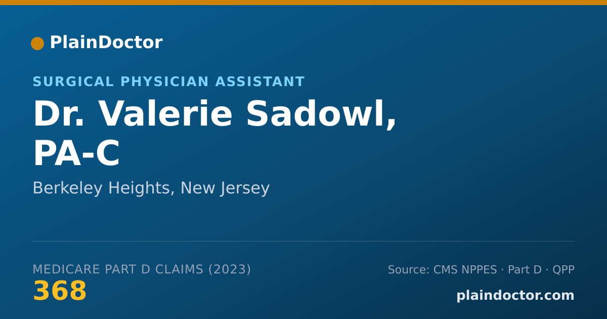 Shareable card for Valerie Sadowl, PA-C - Surgical Physician Assistant, Berkeley Heights, NJ