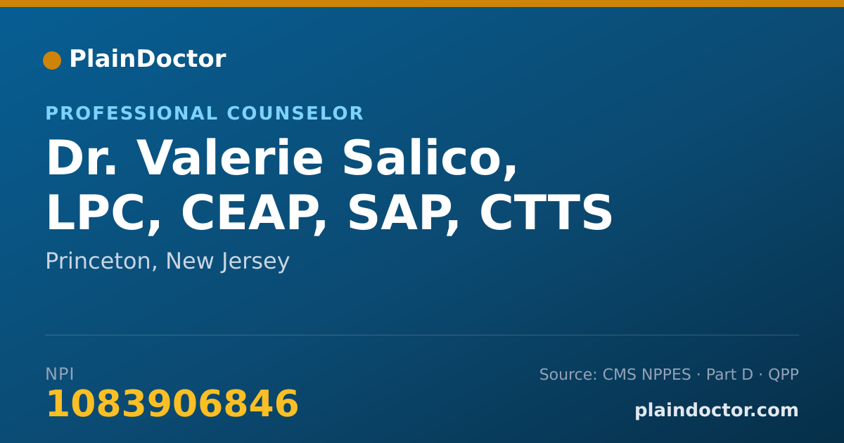 Shareable card for Valerie Salico, LPC, CEAP, SAP, CTTS - Professional Counselor, Princeton, NJ