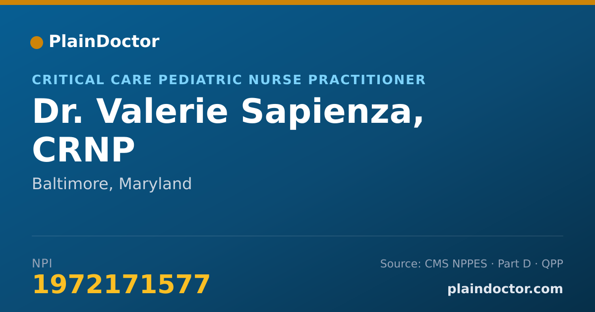 Shareable card for Valerie Sapienza, CRNP - Critical Care Pediatric Nurse Practitioner, Baltimore, MD
