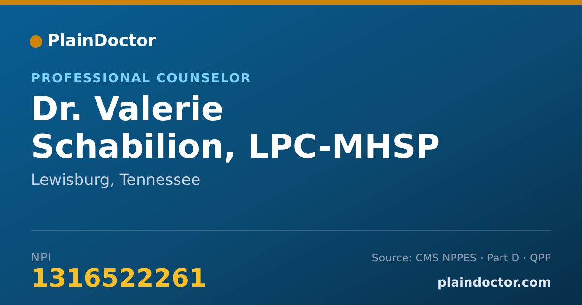 Shareable card for Valerie Schabilion, LPC-MHSP - Professional Counselor, Lewisburg, TN