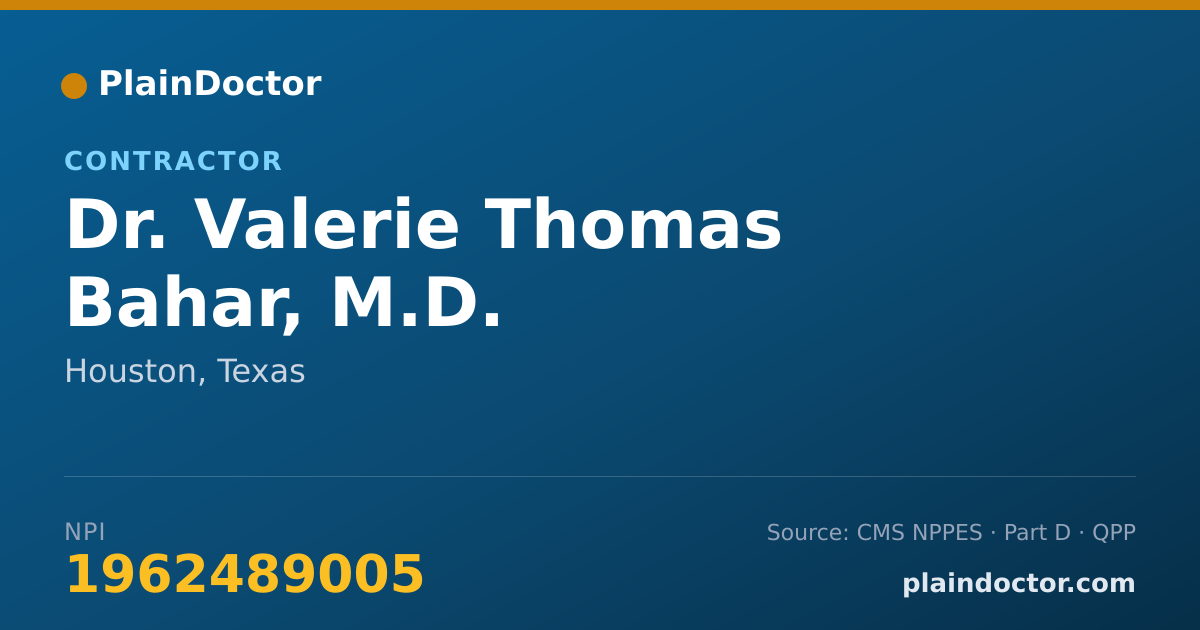 Shareable card for Valerie Thomas Bahar, M.D. - Contractor, Houston, TX