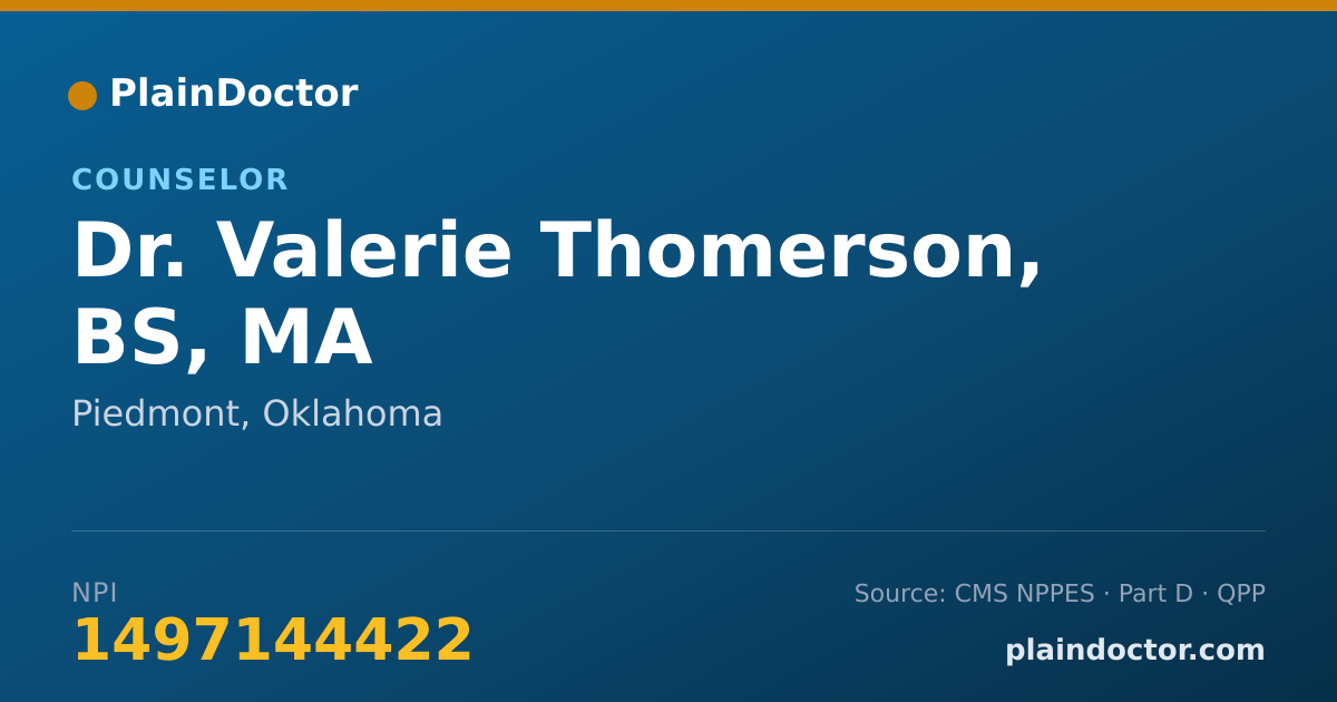 Shareable card for Valerie Thomerson, BS, MA - Counselor, Piedmont, OK
