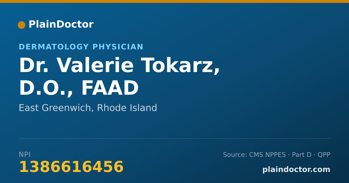 Shareable card for Valerie Tokarz, D.O., FAAD - Dermatology Physician, East Greenwich, RI