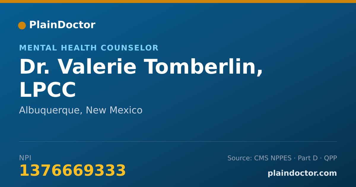 Shareable card for Valerie Tomberlin, LPCC - Mental Health Counselor, Albuquerque, NM