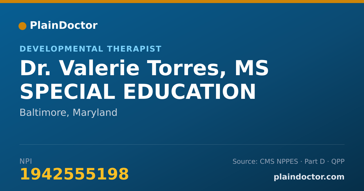 Shareable card for Valerie Torres, MS SPECIAL EDUCATION - Developmental Therapist, Baltimore, MD