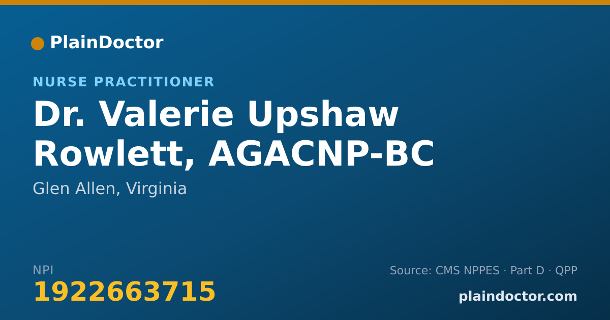 Shareable card for Valerie Upshaw Rowlett, AGACNP-BC - Nurse Practitioner, Glen Allen, VA