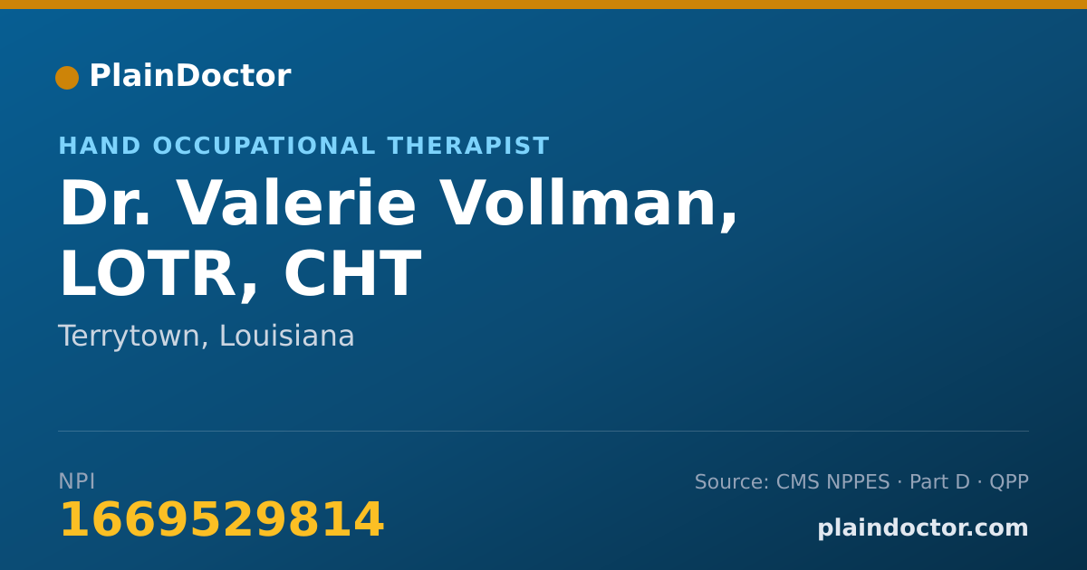 Shareable card for Valerie Vollman, LOTR, CHT - Hand Occupational Therapist, Terrytown, LA