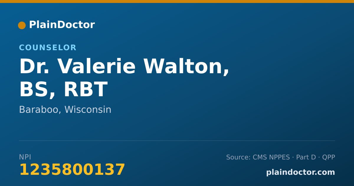 Shareable card for Valerie Walton, BS, RBT - Counselor, Baraboo, WI