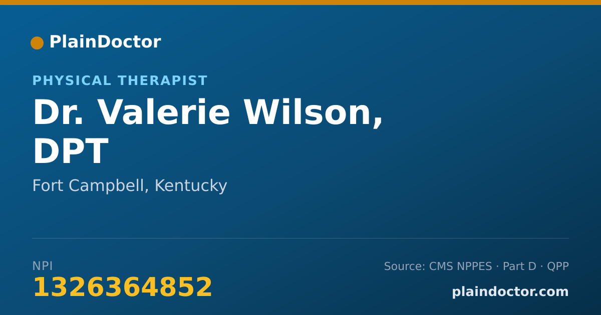 Shareable card for Valerie Wilson, DPT - Physical Therapist, Fort Campbell, KY