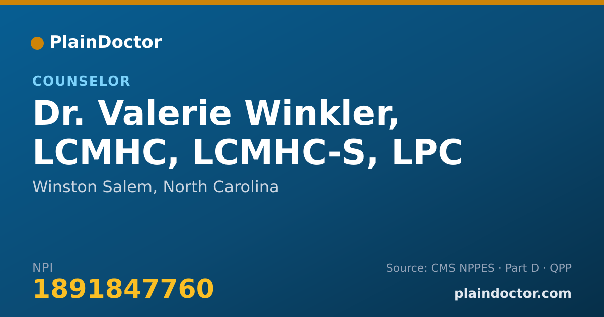 Shareable card for Valerie Winkler, LCMHC, LCMHC-S, LPC - Counselor, Winston Salem, NC